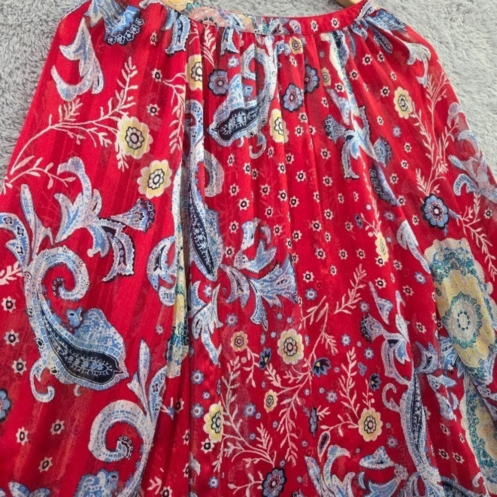 Style & Co Red Floral Paisley Semi-Sheer Popover Blouse Medium Boho Peasant Top - Picture 10 of 10